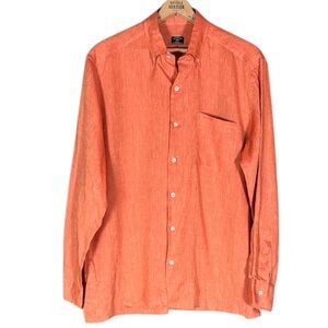 Solemare by Maus & Hoffman orange linen button down shirt Made in Italy Large